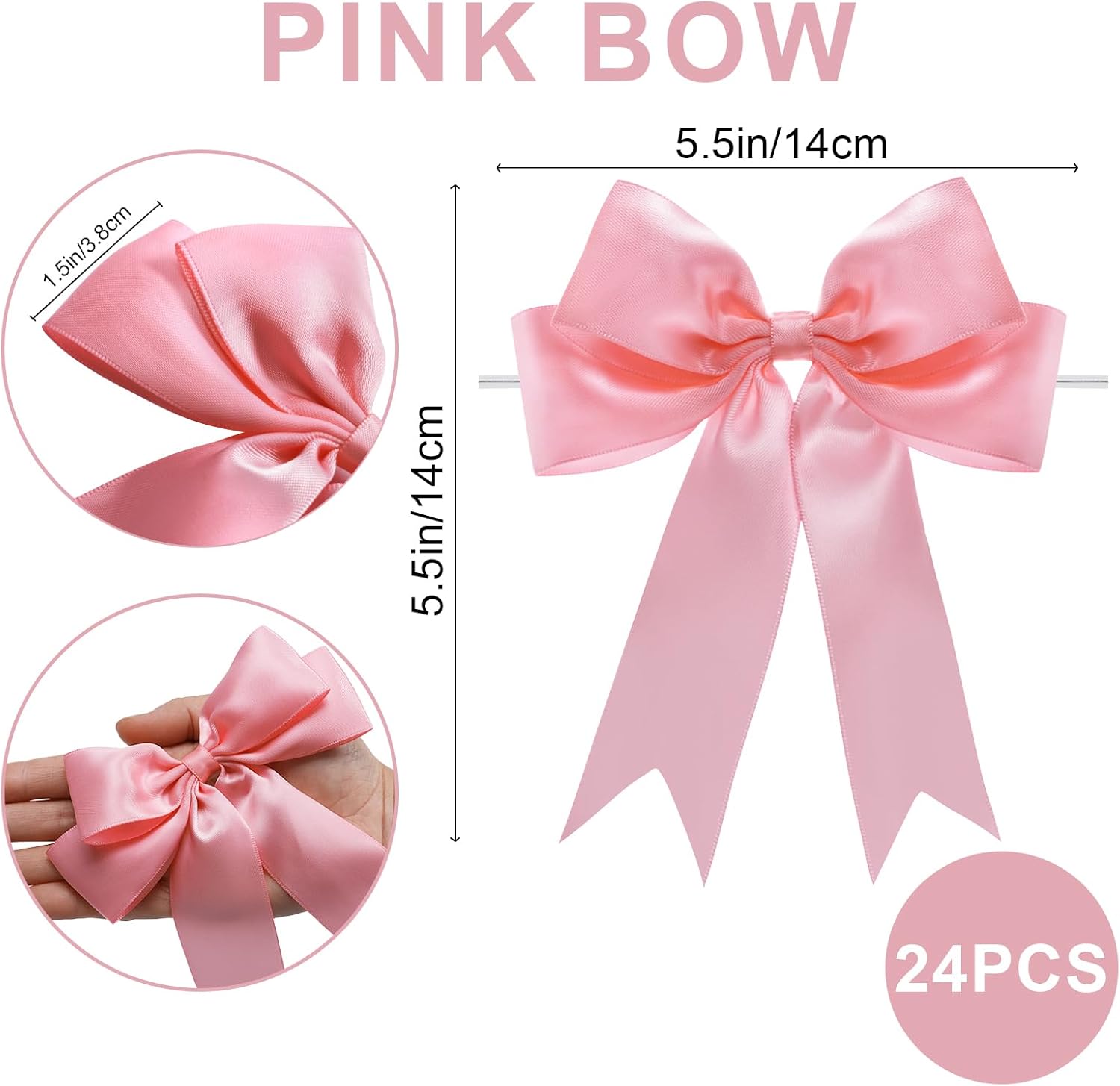 Pink Satin Bows for Gift Wrapping, 14cm Ribbon Gift Bows for Birthday, Wedding, Party,Christmas Decoration,Valentines Day bow24 Pcs - Image 2