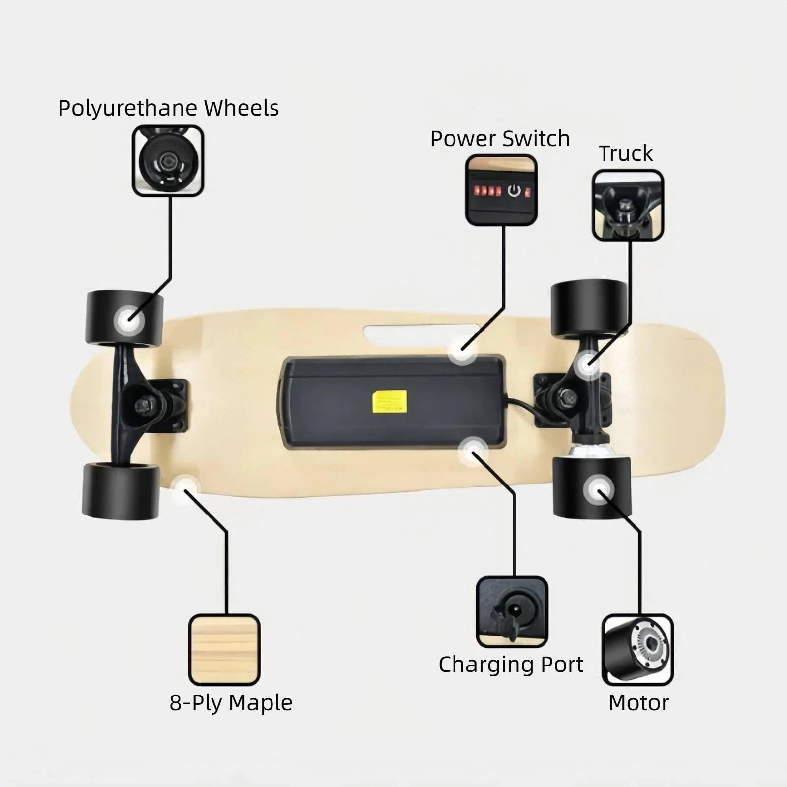 Skateboard électrique De 26,8 Pouces, Longboard électrique avec Télécommande - Vitesse Maximale De 14 Mph, Autonomie De 8 Miles, 350 W, 4 Vitesses, pour Débutants, Adolescents Et Adultes