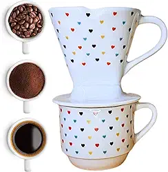 Conjunto de Xicara e Coador de Porcelana para Café em pó coado presente (Colorido)