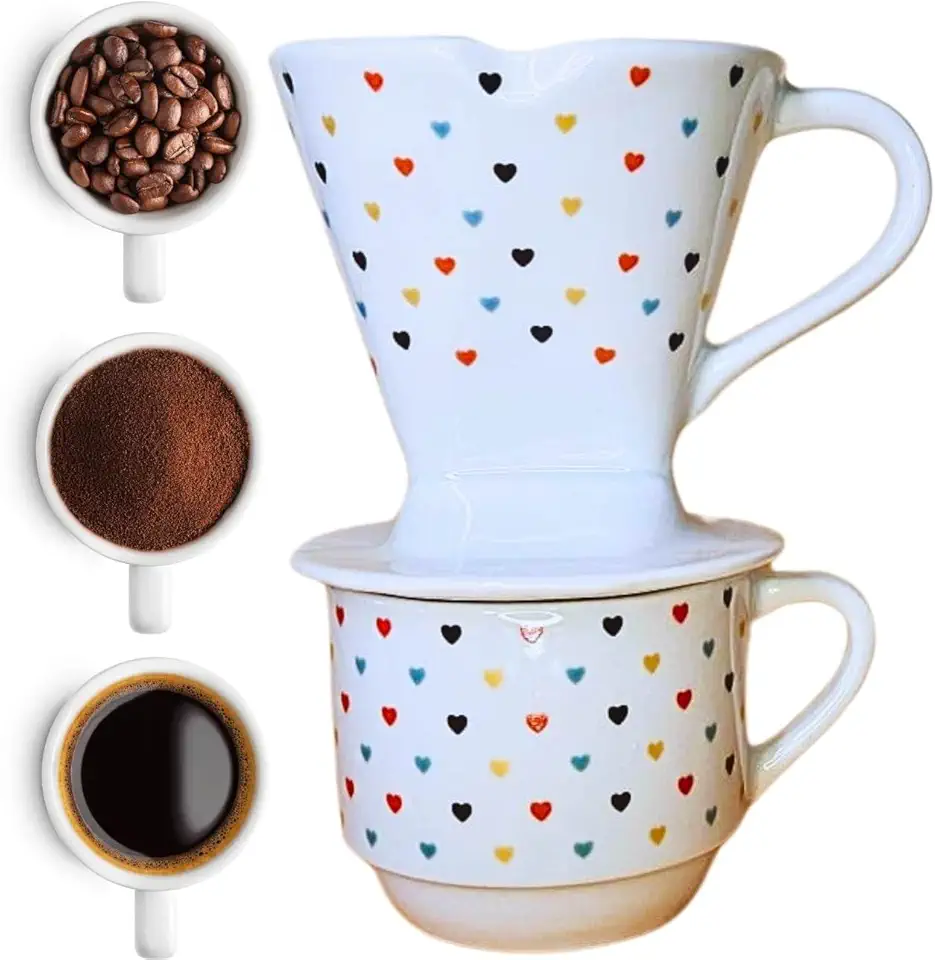 Conjunto de Xicara e Coador de Porcelana para Café em pó coado presente (Colorido)