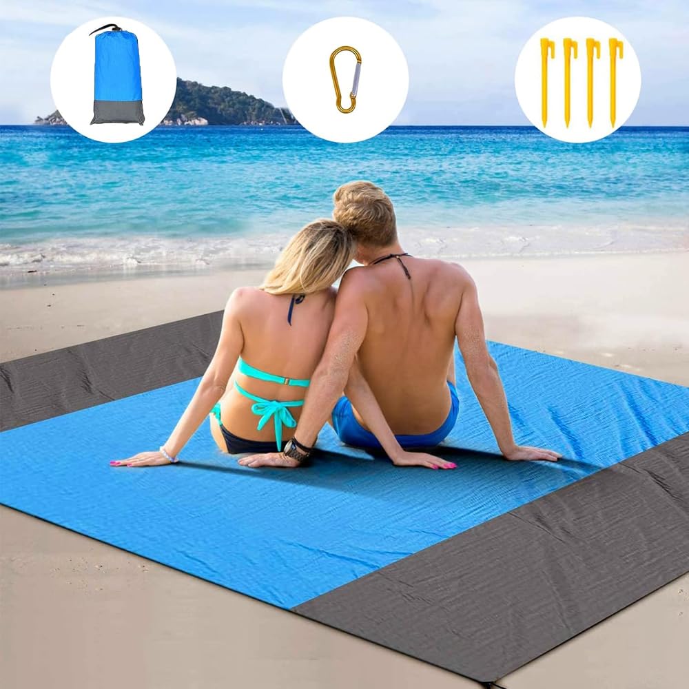 AMERTEER Sand-Free Beach Mat | Large 79'' x 83'' Waterproof Sandproof Blanket | Lightweight Beach Blanket for Travel, Camping, Hiking, Music Festivals & Picnics