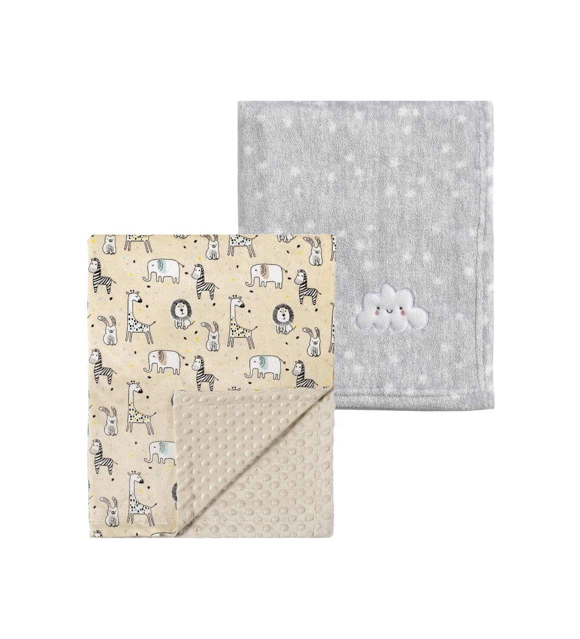 CREVENT 2Pcs 75cmX100cm Cute Cozy Fluffy Warm Baby Blankets for Infants Toddlers' Bedding Crib Cot Stroller - Grey Cloud + Mink Zoo