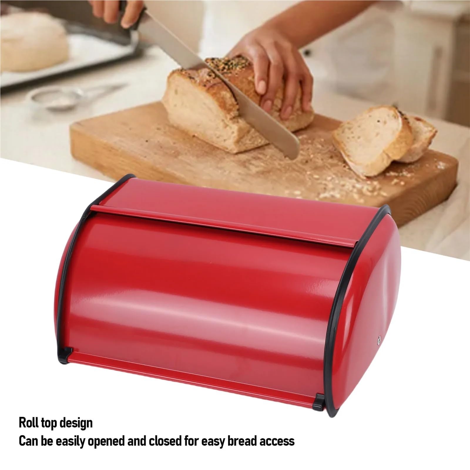 Soporte de Metal for pan, caja con tapa enrollable, contenedor almacenamiento hierro, organizador alimentos for encimera cocina Para Cocina