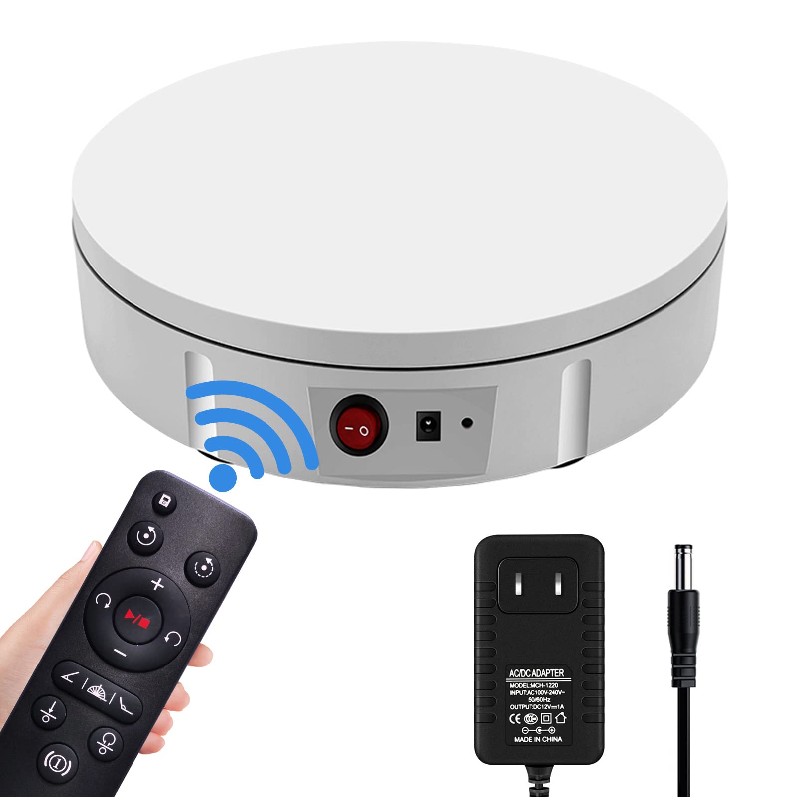JAYEGT Motorized Rotating Display Stand, 360 Degree Electric Rotating Turntable for Photography Products Display?Live Video Show,Remote Control Angle, Speed (White, 8.66inch /180Lbs Load,Wired)