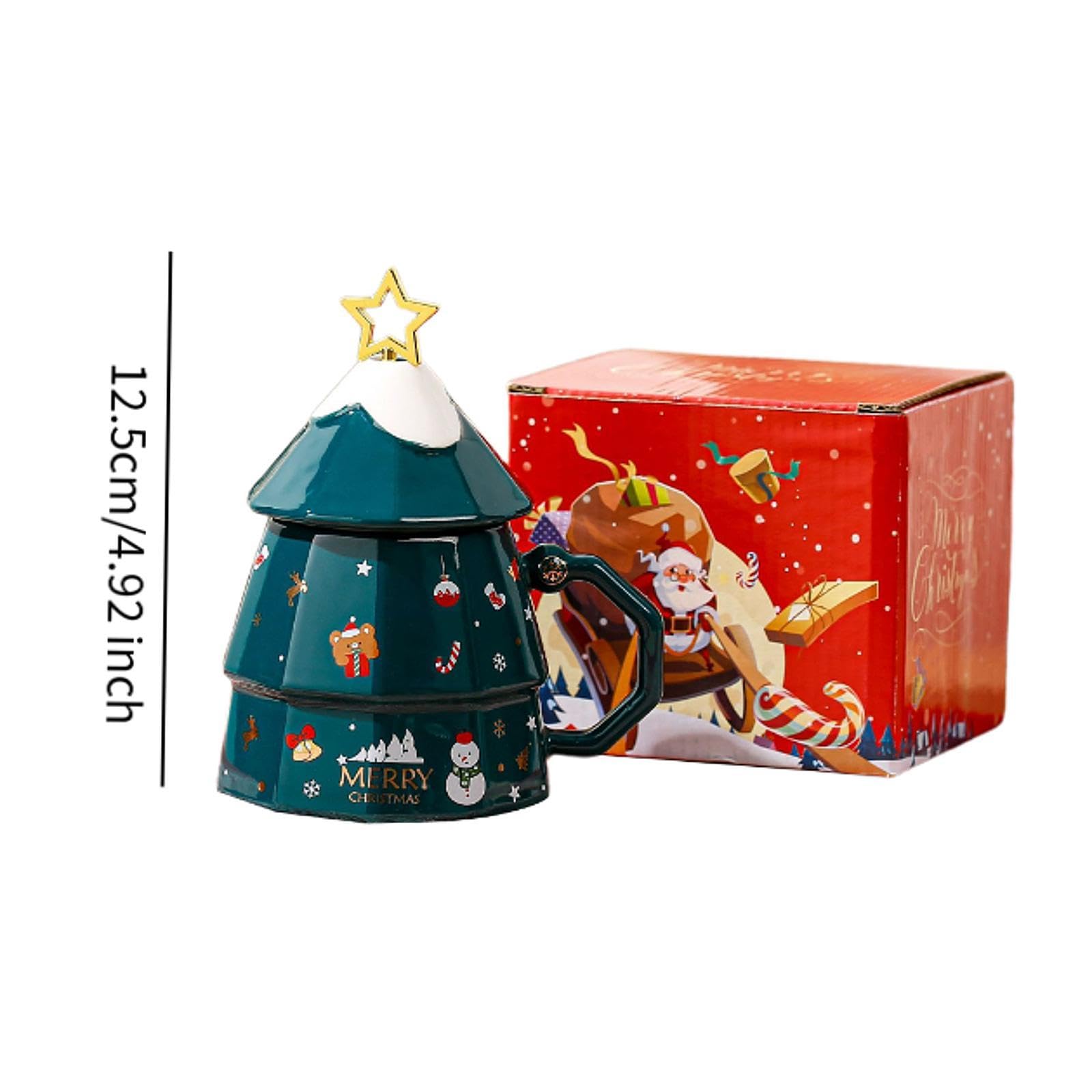 Tasse de Noël En Céramique, Verre Céramique, Cadeau D'anniversaire Décoratif, Verre Unique avec Couvercle, Cadeau de Vacances, Tasse de, Vert