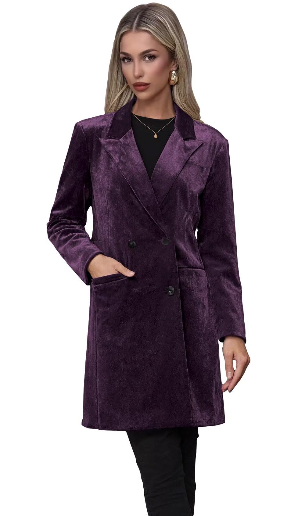 Womens Blazer Dress Plum Velvet Skirt Suit for Women Winter V Neck Business Casual Tuxedo for Wedding Guest