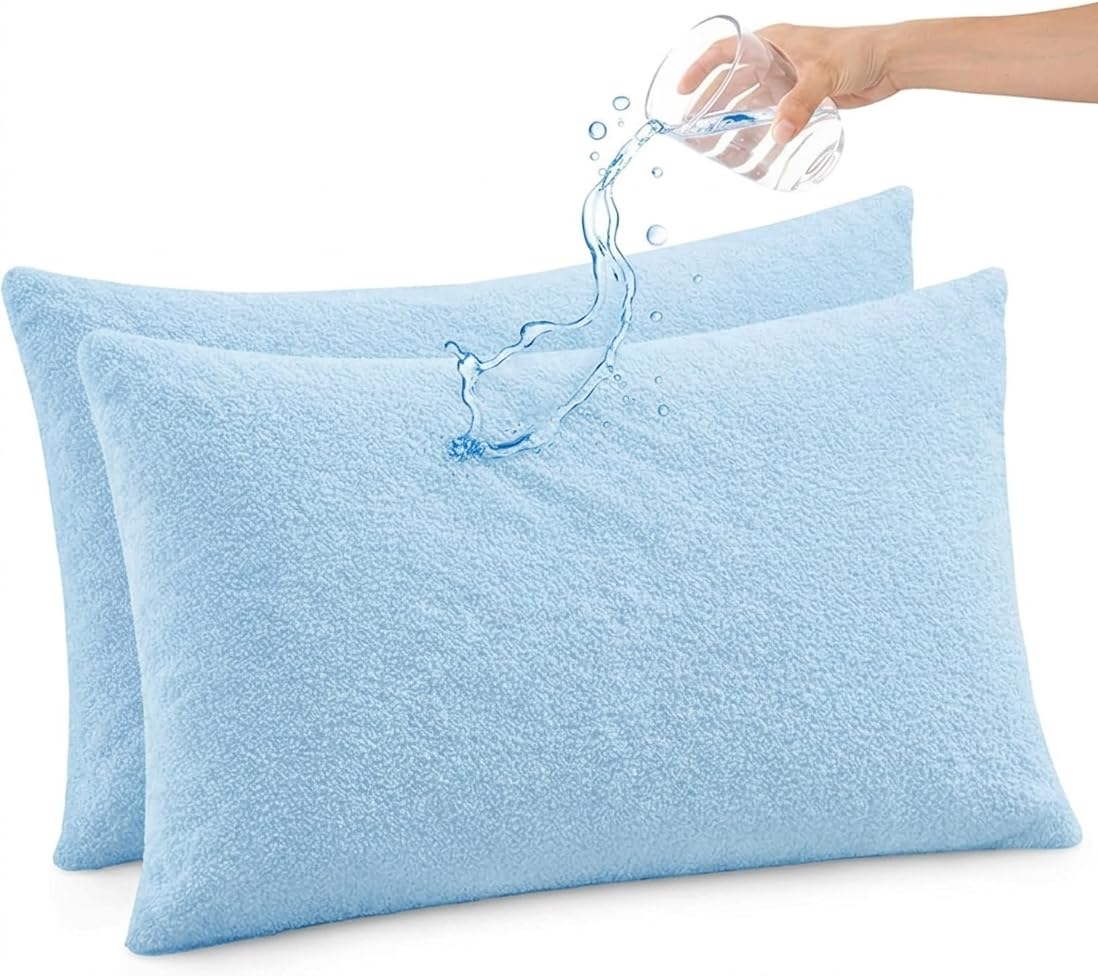 Sea Monk Waterproof Pillow Protector Set of 2 (17 x 27 Inch - Light Blue Color) Pillow Protector with Zippered Closures | Waterproof Pillow Protection Cover with Zipper