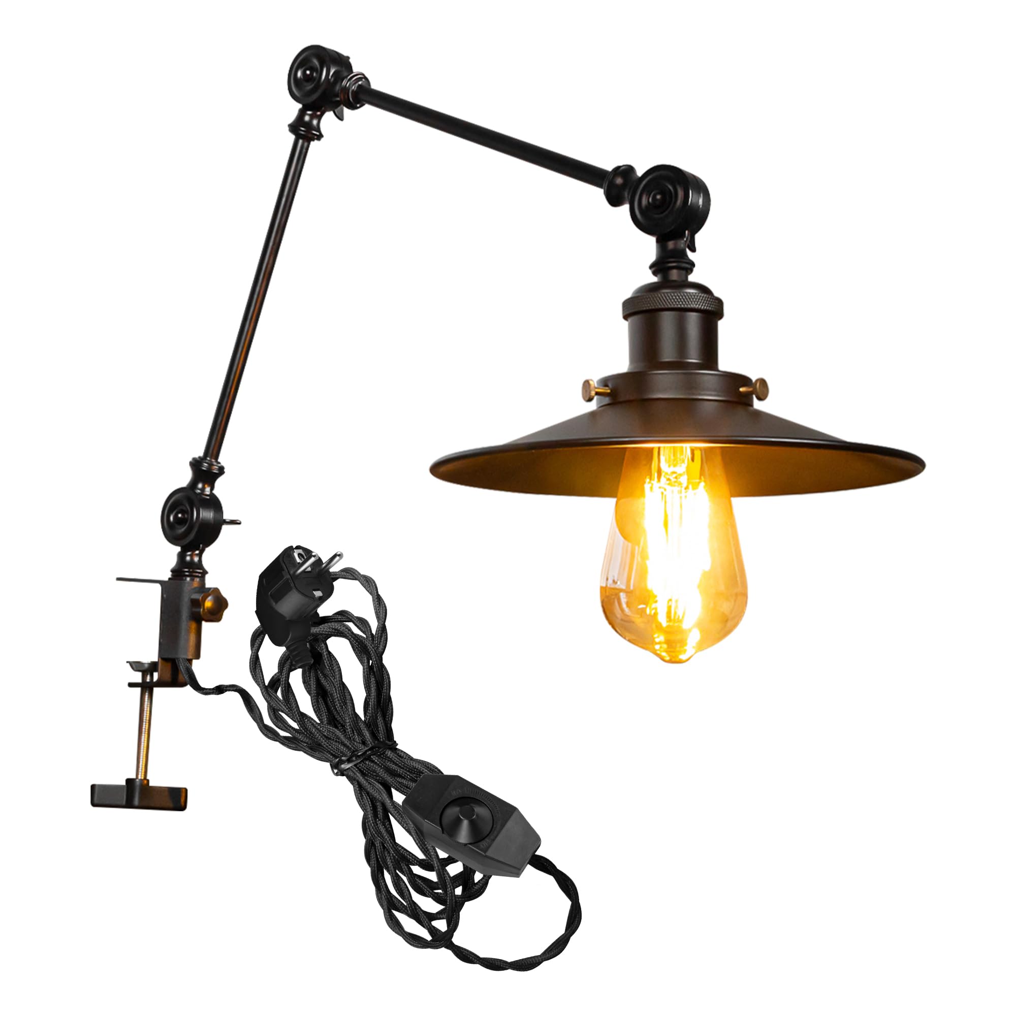 TB2773B - Lampada da lettura con cavo da 2,5 m, dimmerabile, colore nero, lampada da comodino, per la cura degli occhi, per ufficio, uso domestico, attacco E27