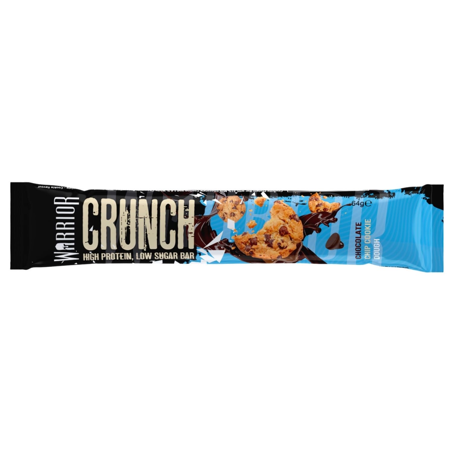 Barres hyperprotéinées Warrior Crunch 20 g - Barre à faible teneur en sucre et en glucides - paquet de 12 x 64 g - incroyablement savoureuse - garantie halal (Pâte à cookies aux pépites de chocolat)