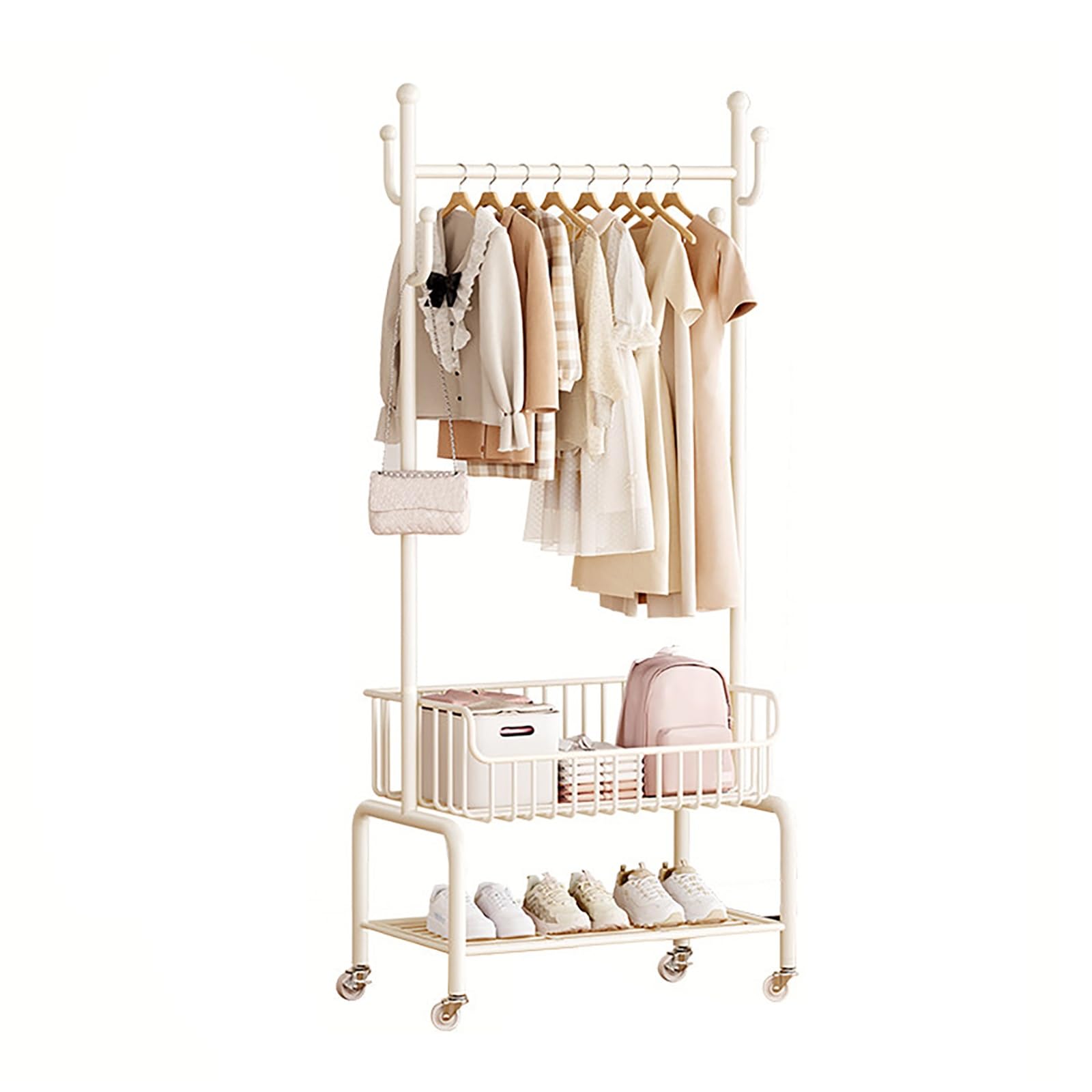 Metal Garment Rack With Wheels,Rolling Clothing Rack(White,60cm/23.6in)