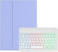 Capa com teclado retroiluminado para Galaxy Tab S10 Lite/ S10 FE/ S9 FE 11 polegadas, Tab S9/S8/S7 11 polegadas, capa com luz de fundo colorida RGB, teclado destacável fofo cor doce, roxo +
