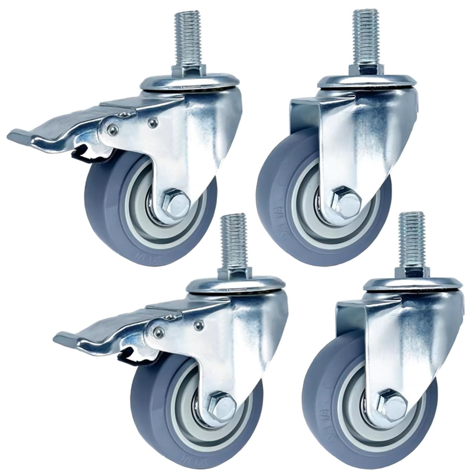 M14 M16 M20, Gewindeschaft, Lenkrollen, 3 Zoll, 4 Zoll, 5 Zoll, Schwerlastrollen, 4 Stück, Tpr-Gummirollen, Geräuschlos, Mit Bremsen/3Inch/M14*30Mm