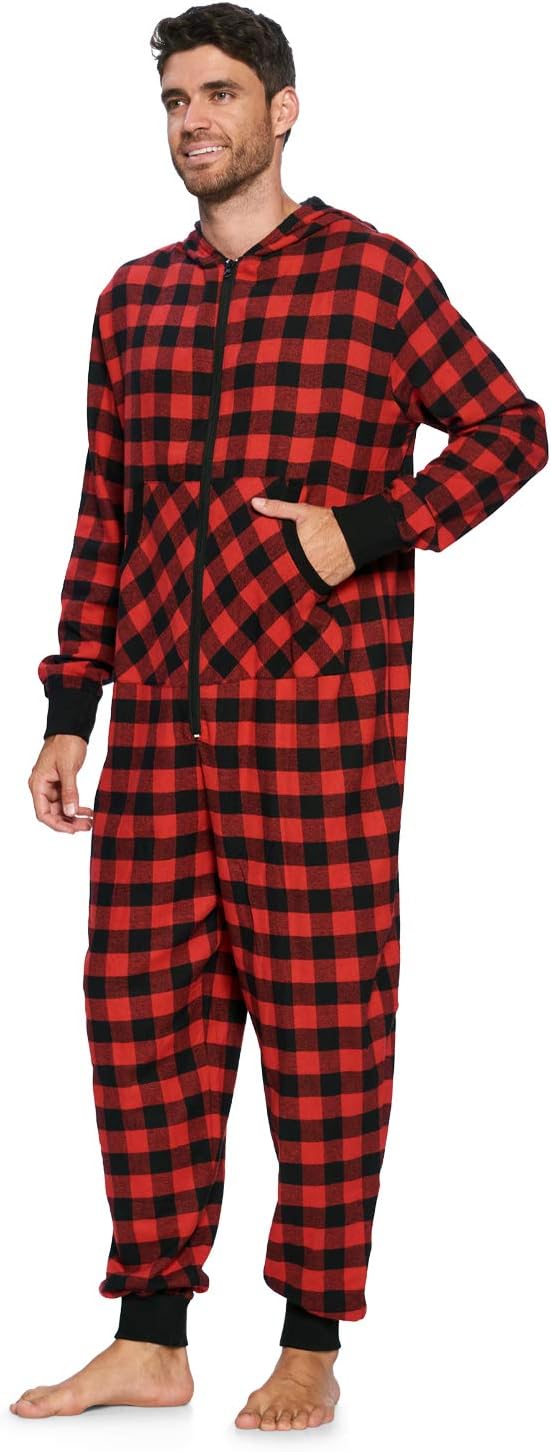 Ashford & Brooks Mens Flannel Hooded One Piece Pajama Union Jumpsuit - Image 4