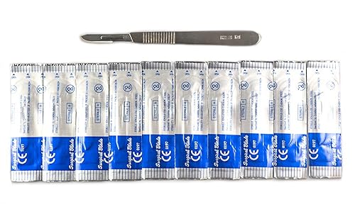 Cuchillas de bisturí #22 incluye mango de metal # 4 Adecuado para Dermaplaning, manualidades, instrumentos médicosquirúrgicosequipos, paquete de 10