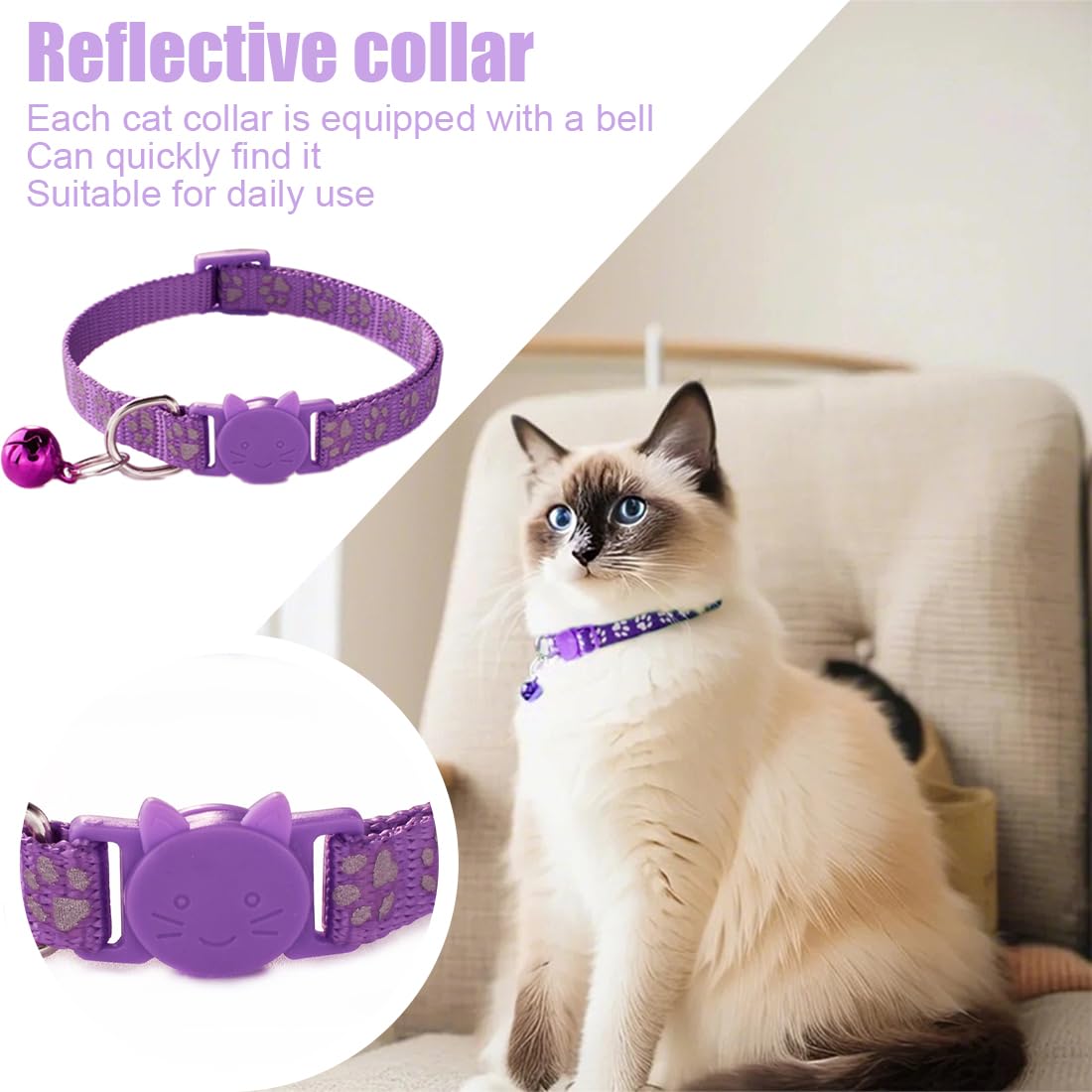 GXGM 3 Pezzi Collare Gatto Antistrozzo con Fibbia di, Sicurezza e Campanello, Regolabile Collare per Gatti, Sicuro Nylon Accessorio per Animali Domestici, Personalizzato (Blu Viola Giallo)