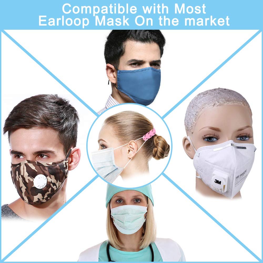 AFUNTA Lot de 8 extensions de sangle pour masque d'oreille-Antidérapantes-Réglables-4 vitesses-8 clips de rangement pour masque-Protège les oreilles de longues périodes-Pour infirmières,travailleurs
