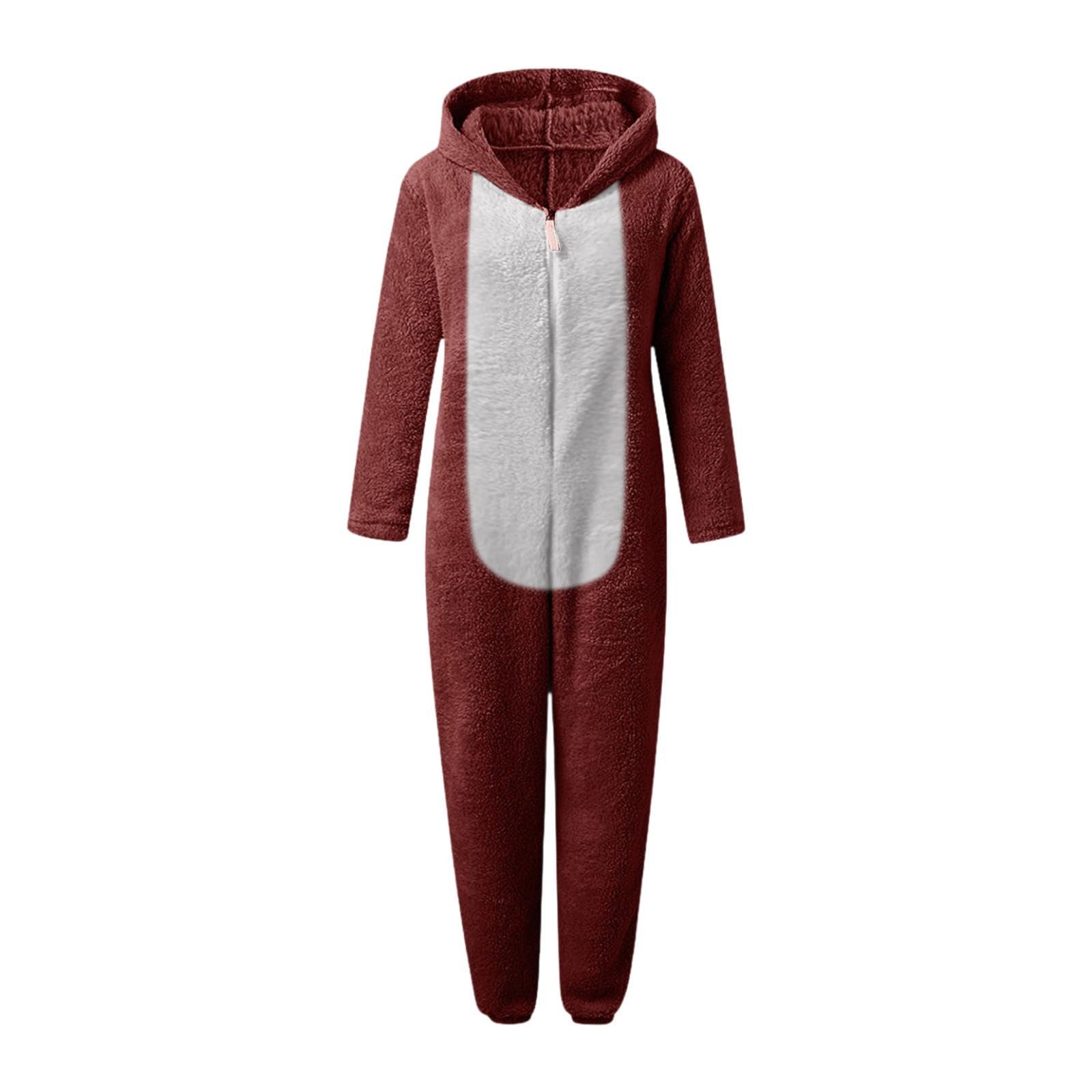 Women's Onesie Pajamas Novelty Outfit Jumpsuit for Halloween Dress up Indoor Red L-image-15