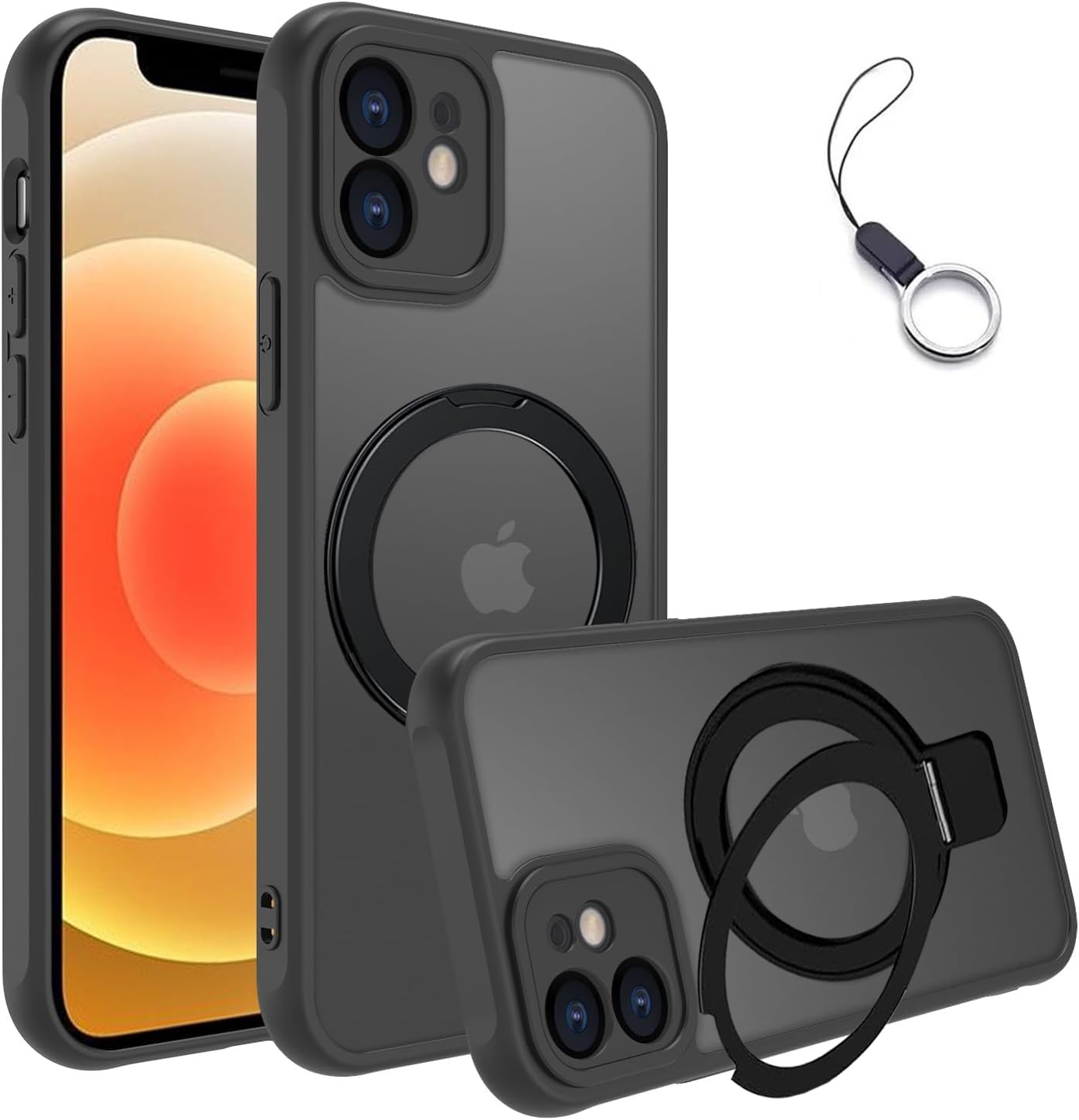 iPhone 12 Mini ケース MagSafe対応 アイフォン 12ミニ ケース マグネット搭載 スタンド機能【横縦両立/角度自由調整】 カバー 純正 薄型 マット感 指紋防止 耐衝撃 落下防止 車載ホルダー対応 ワイヤレス充電 全面保護 いphone12 mini TPUケース(あいほん12 Miniブラック)