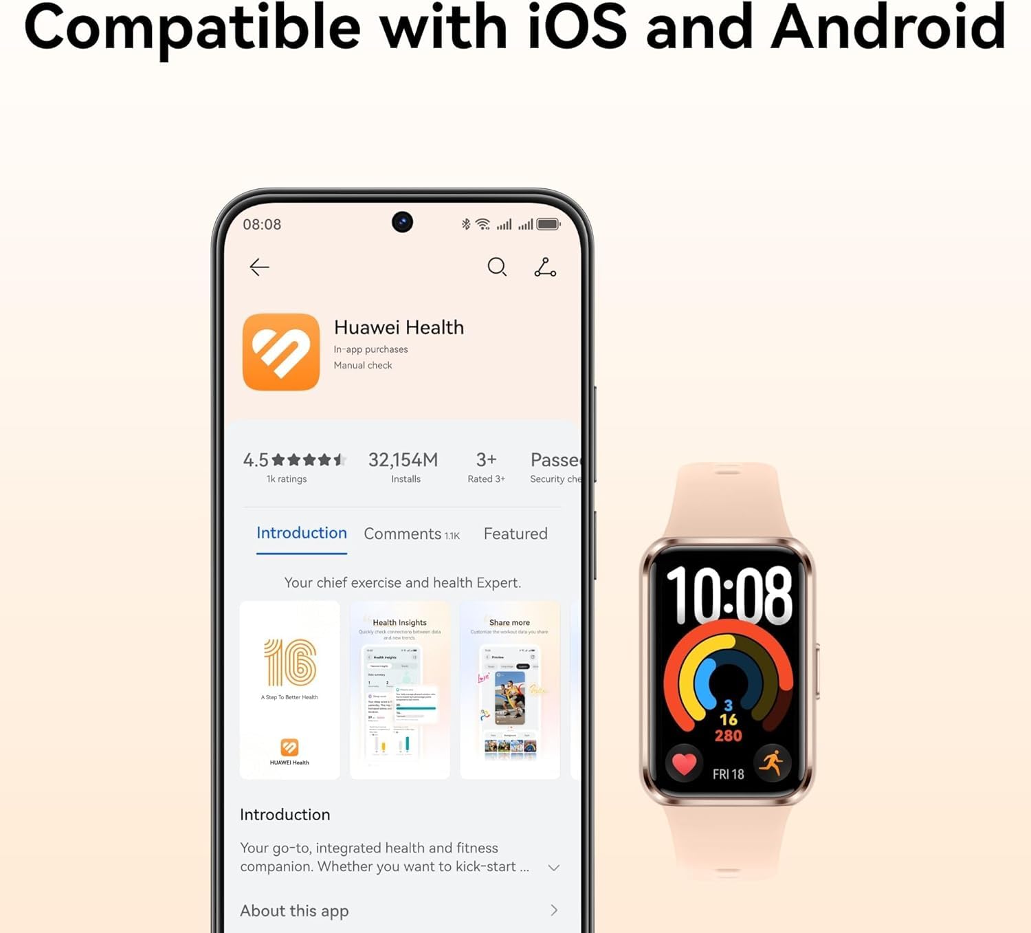 Huawei Band 11 Smartwatch Caja de Aleación de Aluminio, Gran Pantalla de 1.62", Nuevo Monitoreo de Sueño, Bienestar Emocional, Beige