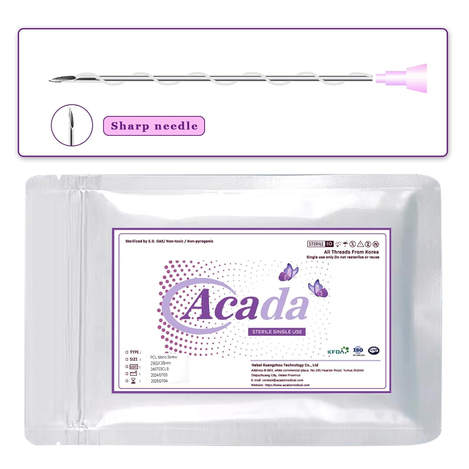 ACADA Pcl Threads for Face Lift Pcl Screw Threads 29G38mm, Anti-Aging, Long-Lasting Skin Rejuvenation and Firming, 20Pcs