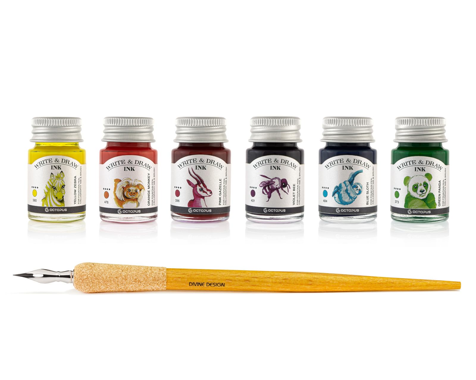 Write and Draw Ink Set CARNIVAL, Schreib- und Zeichentusche, 6 x 10 ml mit Schreibfeder