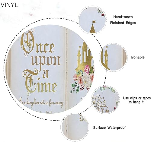 Miniatura 6 de Once Upon a Time - Telón de fondo rosa, floral, dorado, castillo de princesa, cuento de hadas, decoración de fiesta de cumpleaños, fiesta de primer