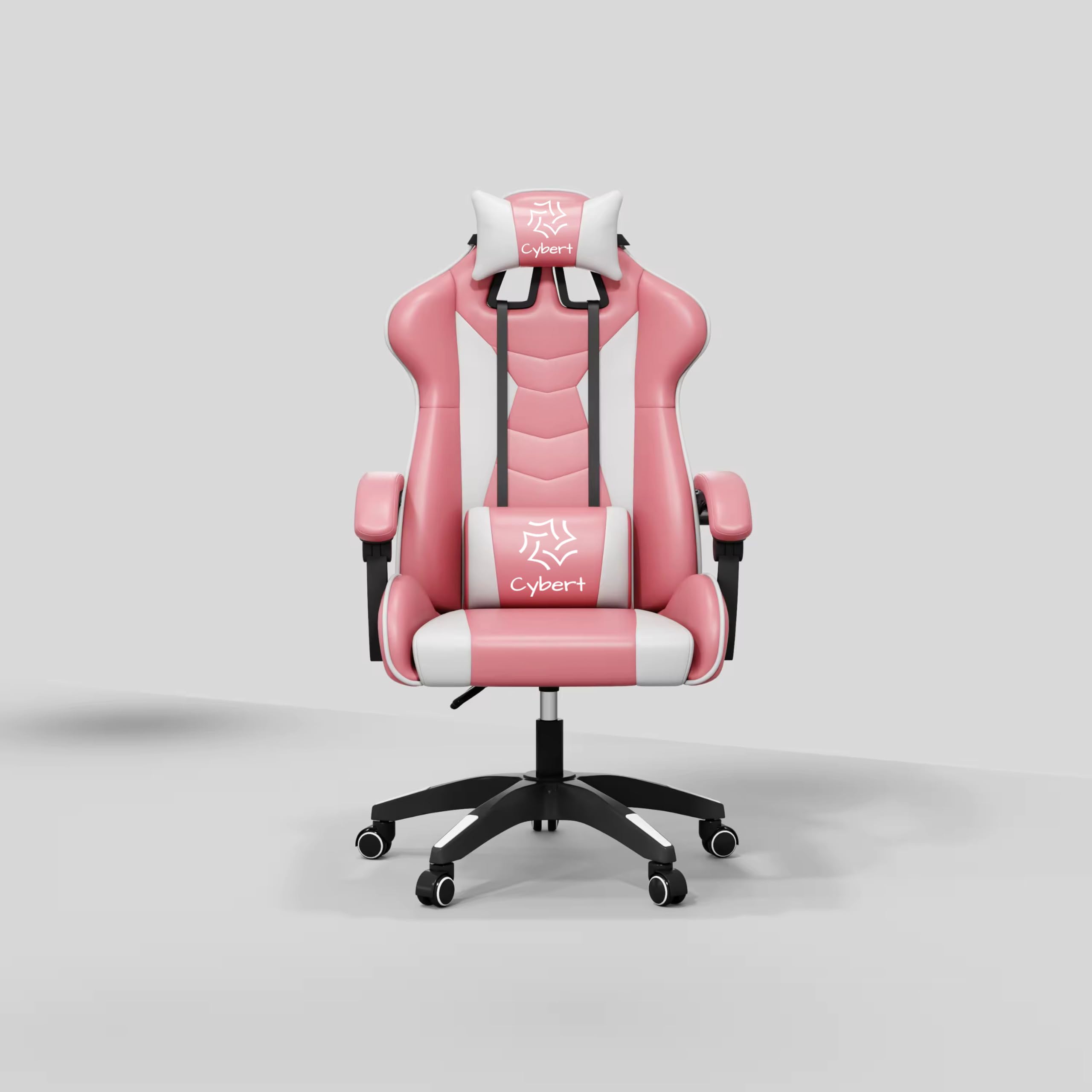 Sedia da Gaming Gamer Poltrona da Ufficio Scrivania Girevole Braccioli Design Ergonomico Supporto Lombare Meccanismo di Inclinazione (Bianco/Rosa)