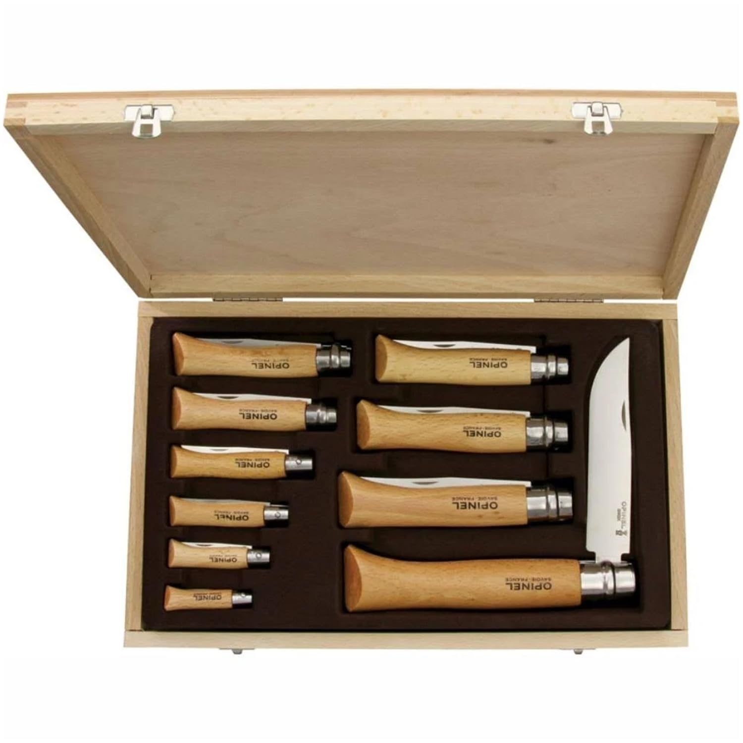Opinel - Coffret Collection 10 Couteaux de Poche - N°02, 03, 04, 05, 06, 07, 08, 09, 10 et 12 - Lame Acier Inox, Manche Bois de Hêtre - Fabrication Française