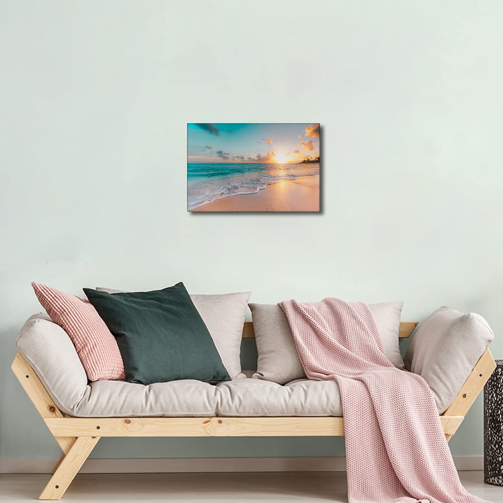 Canvas Wall Art Tropical Beach Sunset Picture for Living Room Kitchen Bedroom Modern Art wall Decor Seascape Stretched and Framed Ready to Hang(12X8in) - Image 4