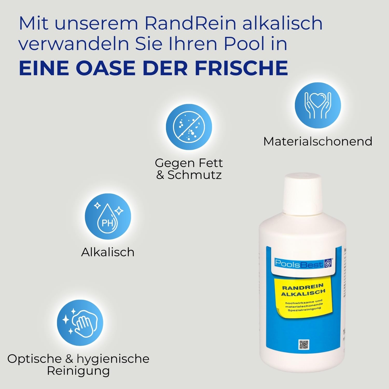 PoolsBest Randreiniger Super 1L I hochkonzentrierter Pool Randreiniger I materialschonender Oberflächenreiniger I alkalischer Reiniger auch für Whirlpool & Planschbecken