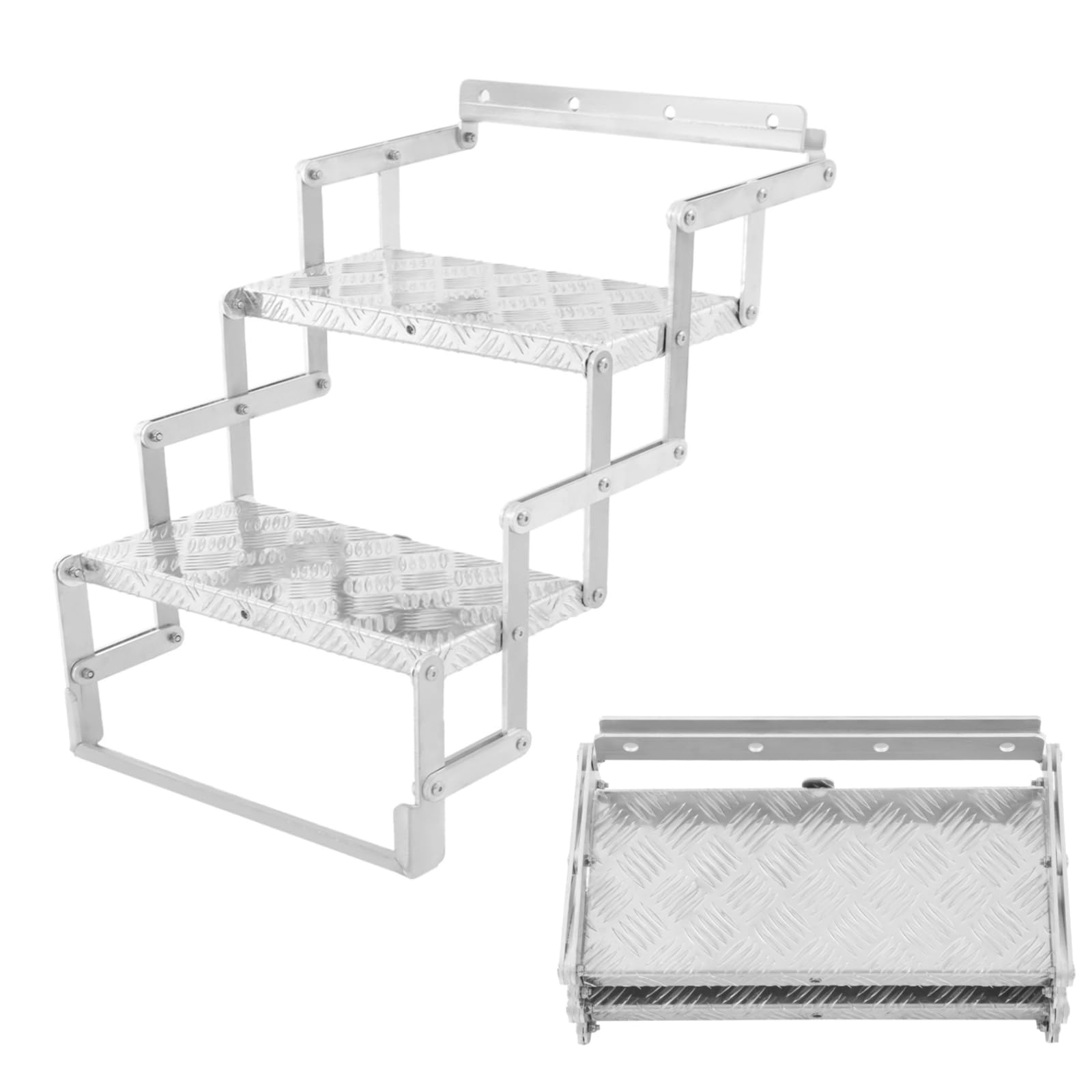 2-Step Aluminum Scissor Stairs, 17" Wide Folding RV Step Ladder
