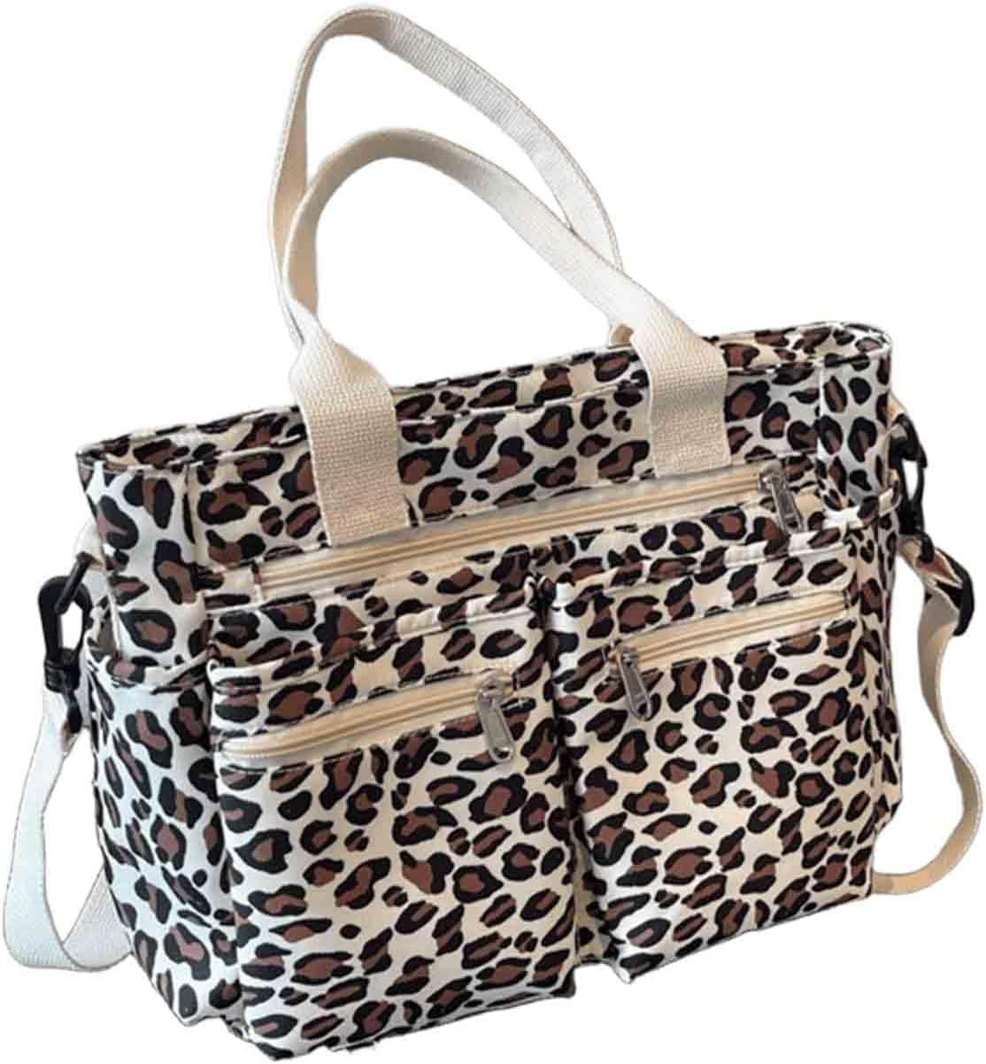 Women's large capacity leopard print tote bag, versatile single shoulder crossbody bag, casual mommy handbag