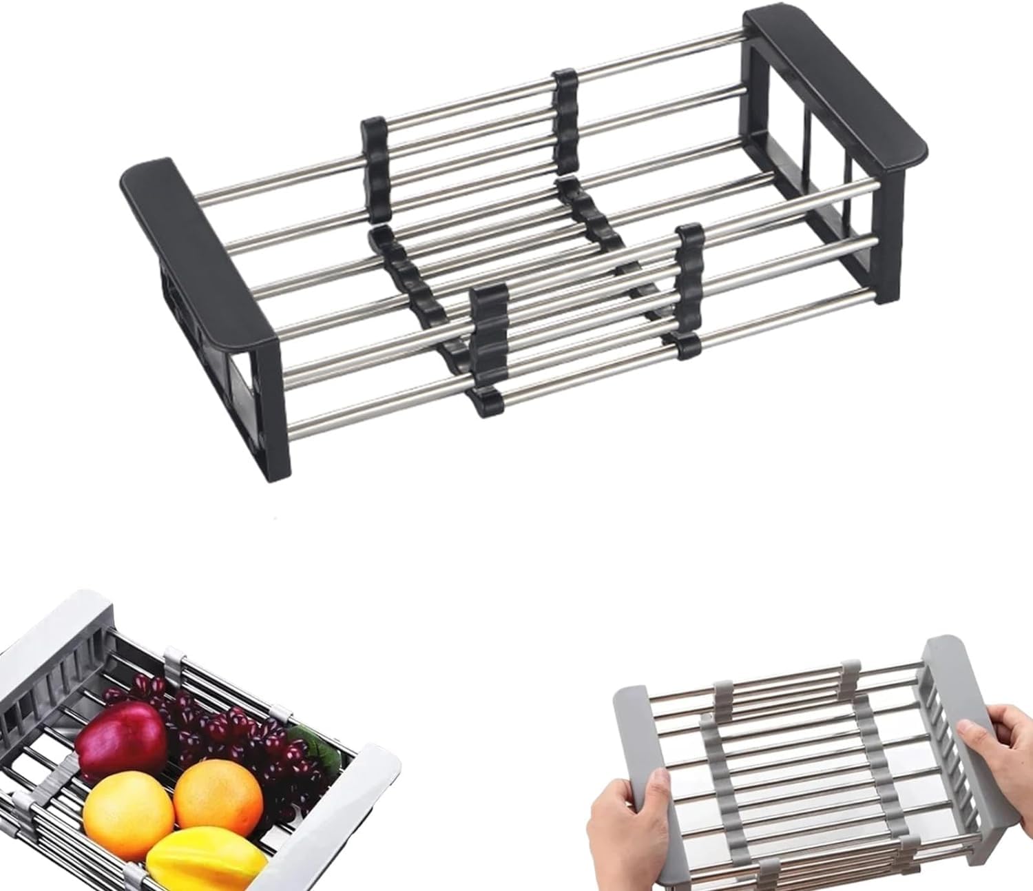 IFFANY Elmyse Extended Kitchen Sink Drain Basket Sink Drain Basket Retractable Stainless Steel Sink Strainer Above Sink Dish Drying Rack