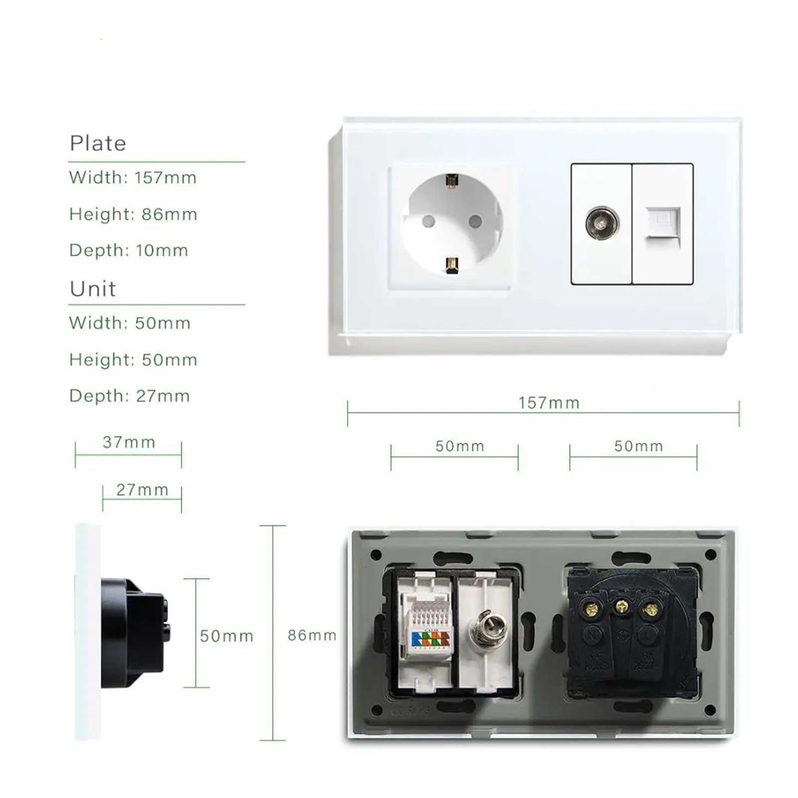 TV con enchufe de pared y panel de cristal blanco for mejoras del hogar(Grey 299mm)