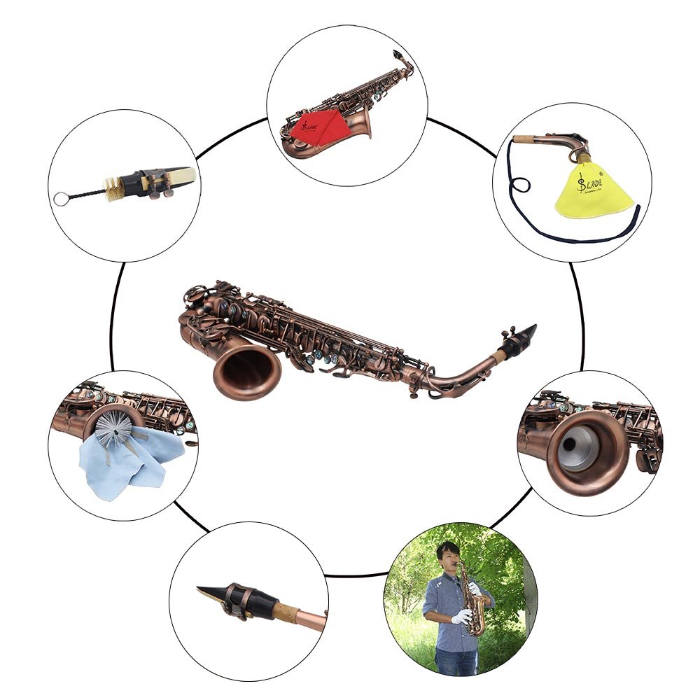 Btuty Eb Eb Saxophone alto en forme de coquille d'ormeau avec étui et gants de nettoyage (Rouge brun)