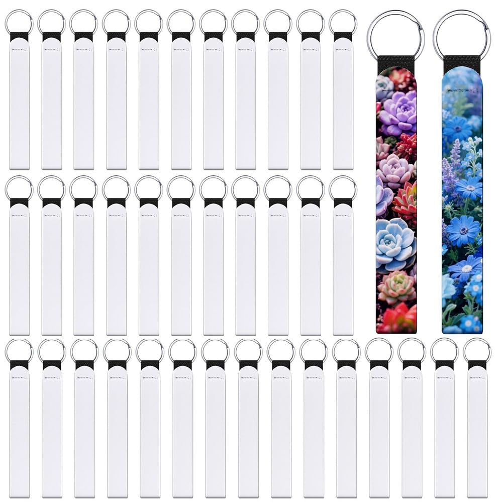 Aurelicxy White For Diy Crafts 40 Pcs Neoprene Sublimation Wristlet Blanks Keychain Bulk Lanyard Keychain Holder