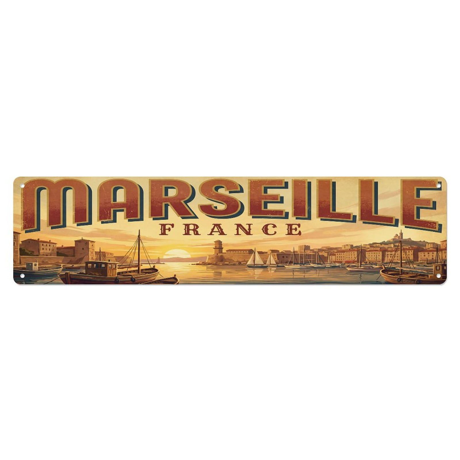 Vintage Travel France Marseille Metal Tin Sign