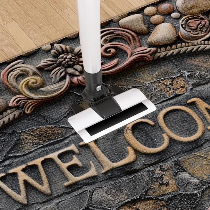 Image of Welcome Doormat for Home Entrance | Non-Slip Rectangular Front Door Mat with Stone & Floral Design | Stylish Indoor Outdoor Dustproof Rug for Entryway, Porch & Living Room Decor
