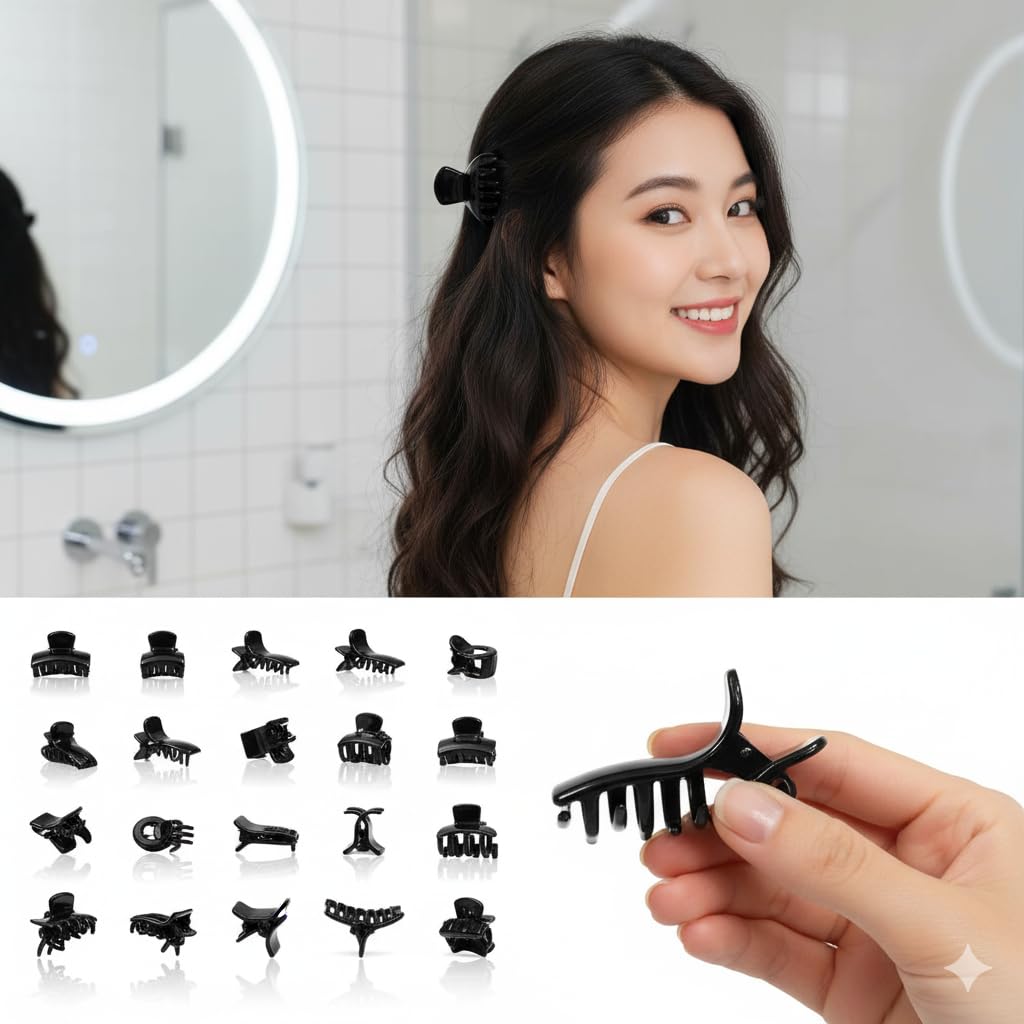 BHARATGAURAV Hair Accessories Small Butterfly Hair Claw Clips for Women & Girls | Black Mini Hair Clutchers Strong Grip Stylish Everyday Hair Accessories | Set of 32 1