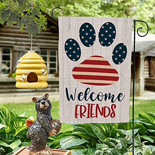 Chengxun HYQ-38 Lucky Dog Garden Flag Dog Paw Prints Welcome Garden Flag Yard Flag Fourth Of July Patriotic Memorial Day Independence Day Garden Flags Porch And Outdoor Decoration 12×18Inch Double Side Flag thumb #4