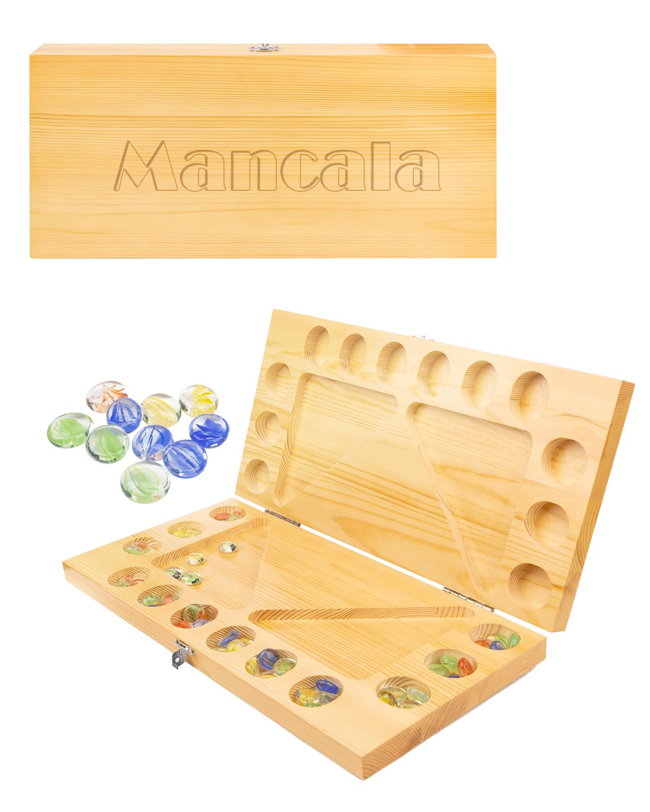 Amazon | Mancala ボードゲーム 4人組 無垢材 折りたたみ式 マンカラ 