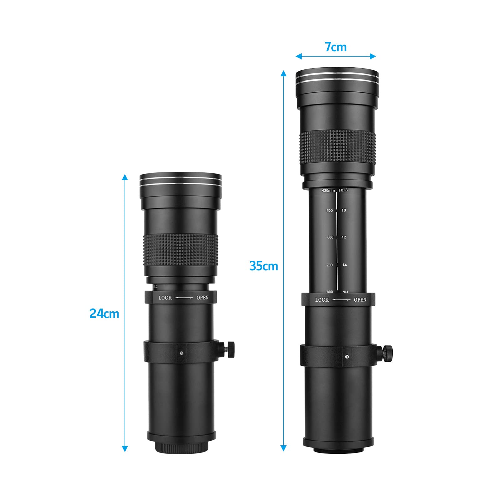 Kamera MF obiektyw zmiennoogniskowy F/8.3-16 420-800mm T2 Mount z pierścieniem adaptera M4/3 gwint 1/4 gwint zamiennik do G9 GH5 II GX7 GX8 GX9 GX8 GX850 G90 G91 G95 G100 E-M1 E-M1 E-M1 5 E -M1 0 I