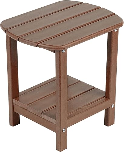 nalone Adirondack Side Table 16.5" Outdoor Side Table HDPE Plastic Double Adirondack End Table Small Table for Patio(Wood)