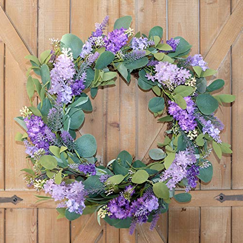 Idyllic 18"Artificial Flower Eucalyptus Leaves Wreath Rustic Farmhouse Decorative Floral Wreath For Front Door Window Wedding Spring thumb #3