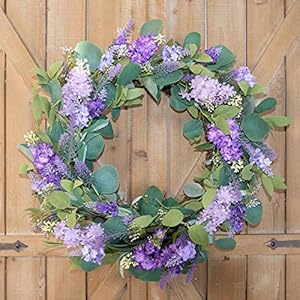 idyllic 18”Artificial Flower Eucalyptus Leaves Wreath Rustic Farmhouse Decorative Floral Wreath for Front Door Window Wedding Spring, Purple idyllic 18Artificial Flower Eucalyptus Leaves Wreath Rustic Farmhouse Decorative Floral Wreath for Front Door Window Wedding Spring Purple
