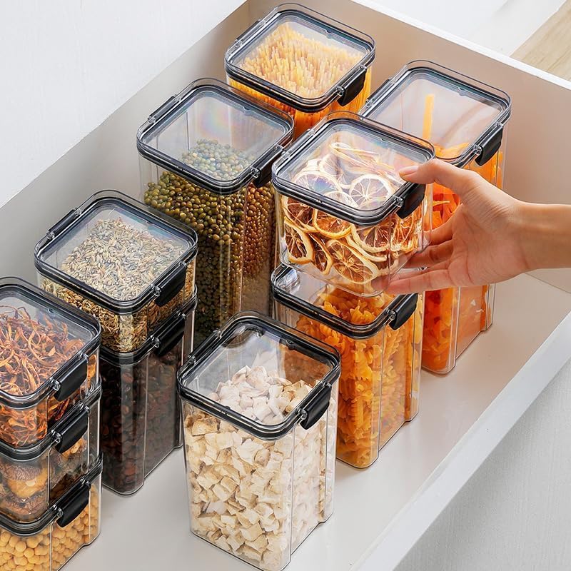 Image of TEKCOOL Silicone, Glass Air Tight Containers For Kitchen Storage Set, Bpa Container For Kitchen Storage Set, Kitchen Organizer And Kitchen Accessories Items & Storage(1700 Ml Set Of 8), Black