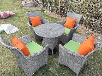 PRIME PIGEON D-43 4 Chairs 1 Table Set Wicker Patio Furniture Sets 4 Chair and 1 Table for Garden Balcony Bedroom Outdoor Indoor (Grey)