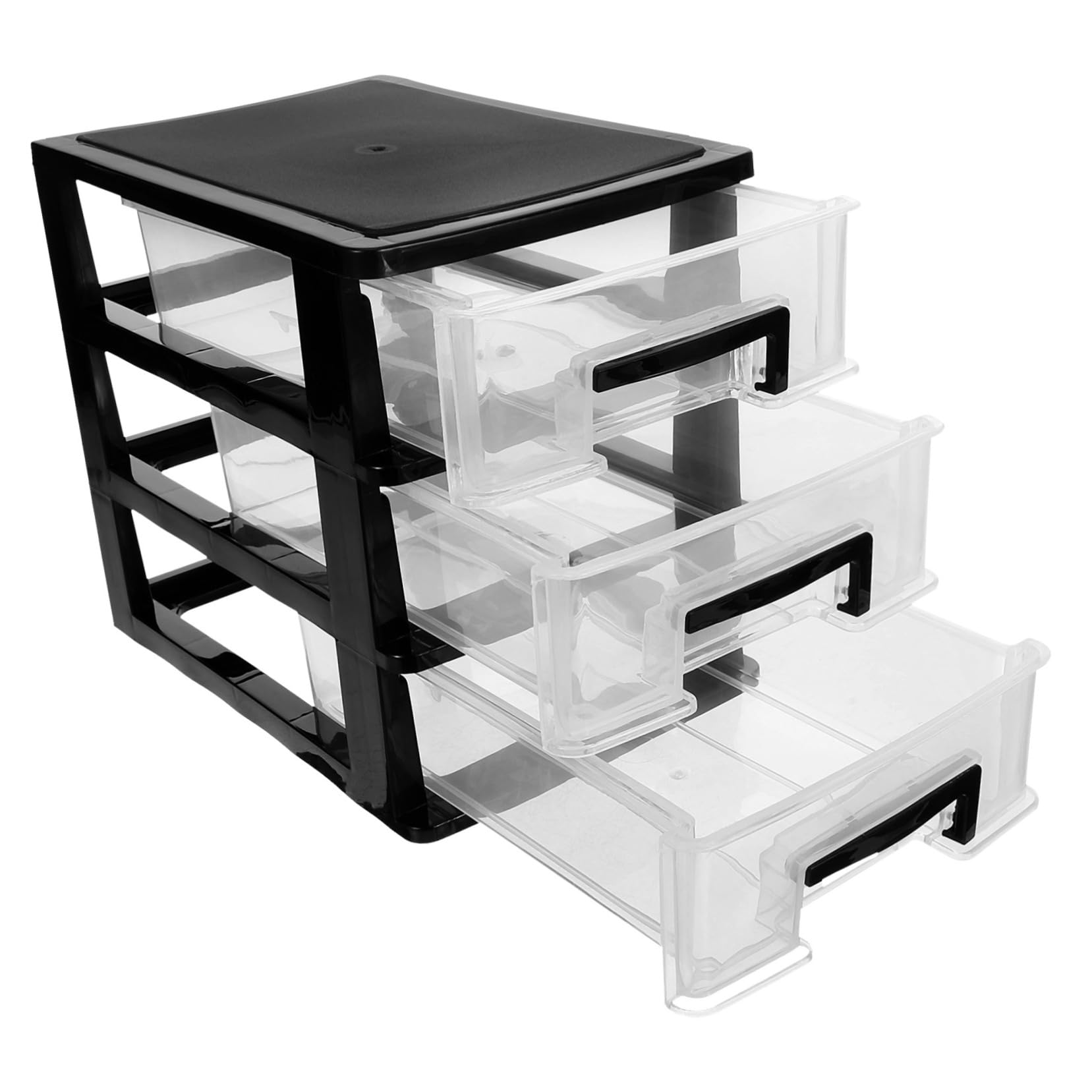 Ipetboom Cassettiera in Plastica Nera a Tre Livelli Cassetti Trasparenti, Organizer Portatile per Scrivania e Soggiorno, Design Compatto per Massimizzare lo Spazio
