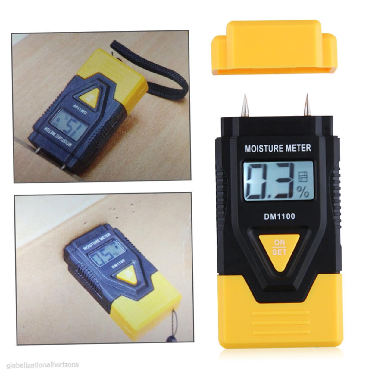 Sosoport Digital Three in One Hygrometer Moisture for Wood Paper and Cardboard Accurate Humidity Detection Sensor in Yellow for Firewood and Hardened Materials