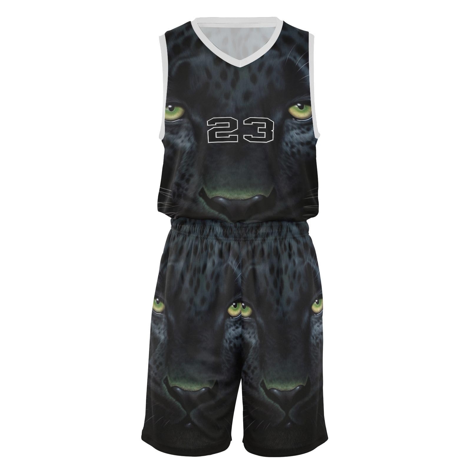 FLildon Panther Black Boys Basketball Jersey Set Tank Top Shorts Tracksuit Sport Training Suit for Kids, XXL